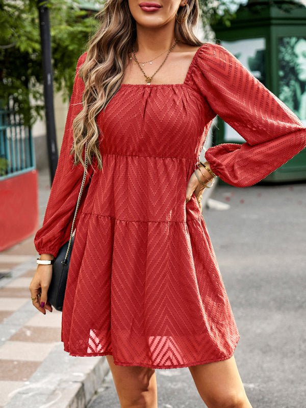Temperament elegant long sleeve waist dress - Day Dress