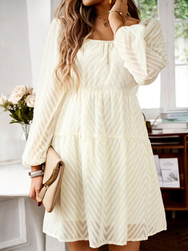 Temperament elegant long sleeve waist dress - Day Dress