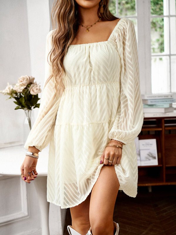 Temperament elegant long sleeve waist dress - Day Dress