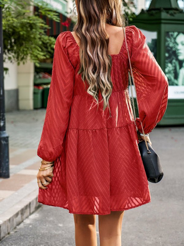 Temperament elegant long sleeve waist dress - Day Dress