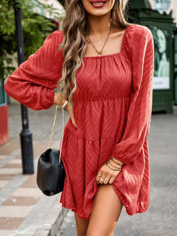 Temperament elegant long sleeve waist dress - Day Dress
