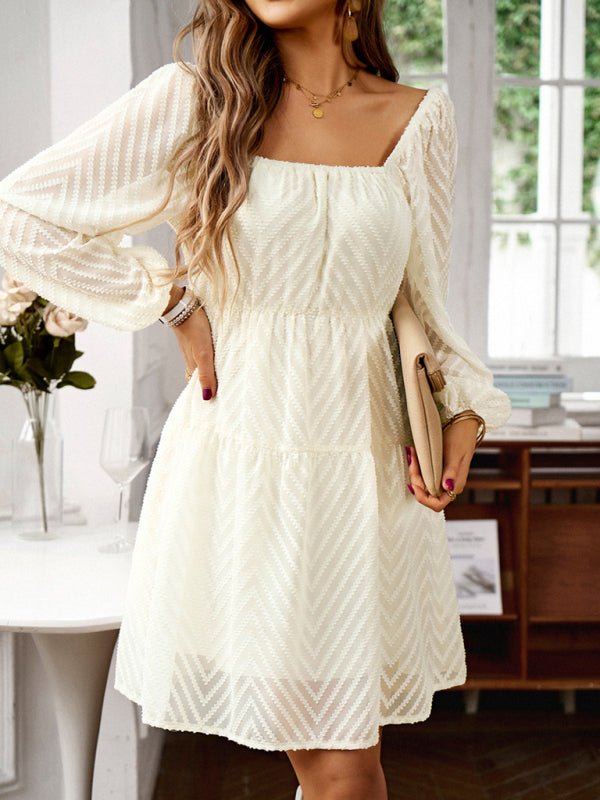 Temperament elegant long sleeve waist dress - Day Dress
