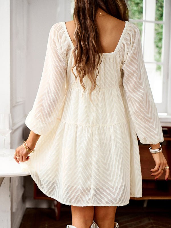 Temperament elegant long sleeve waist dress - Day Dress