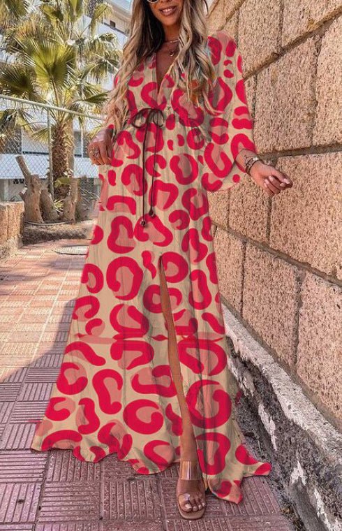 Temperament Holiday High Waist Fashion Print Dress - Vacation Dress