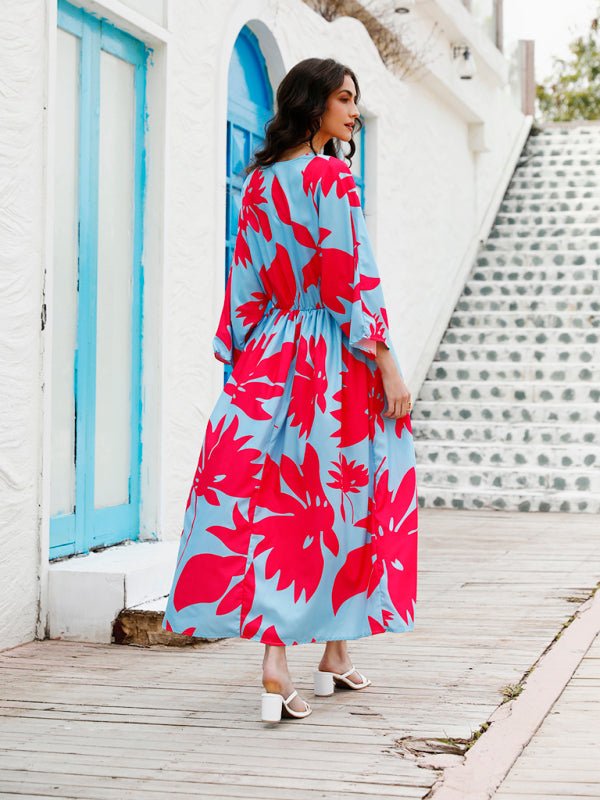 Temperament Holiday High Waist Fashion Print Dress - Vacation Dress