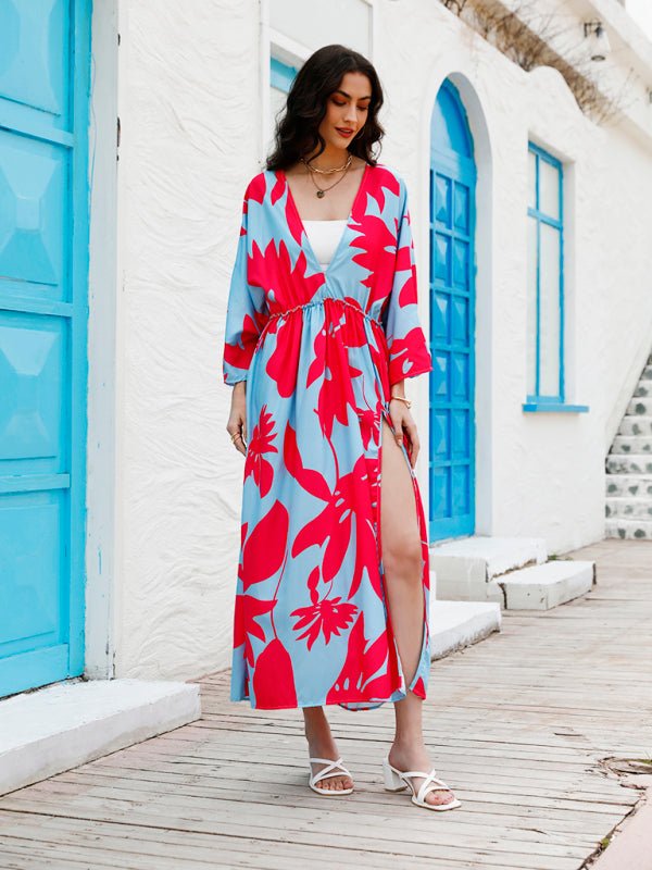 Temperament Holiday High Waist Fashion Print Dress - Vacation Dress
