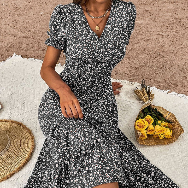 Temperament women's forest holiday style floral dress - Casual Dress