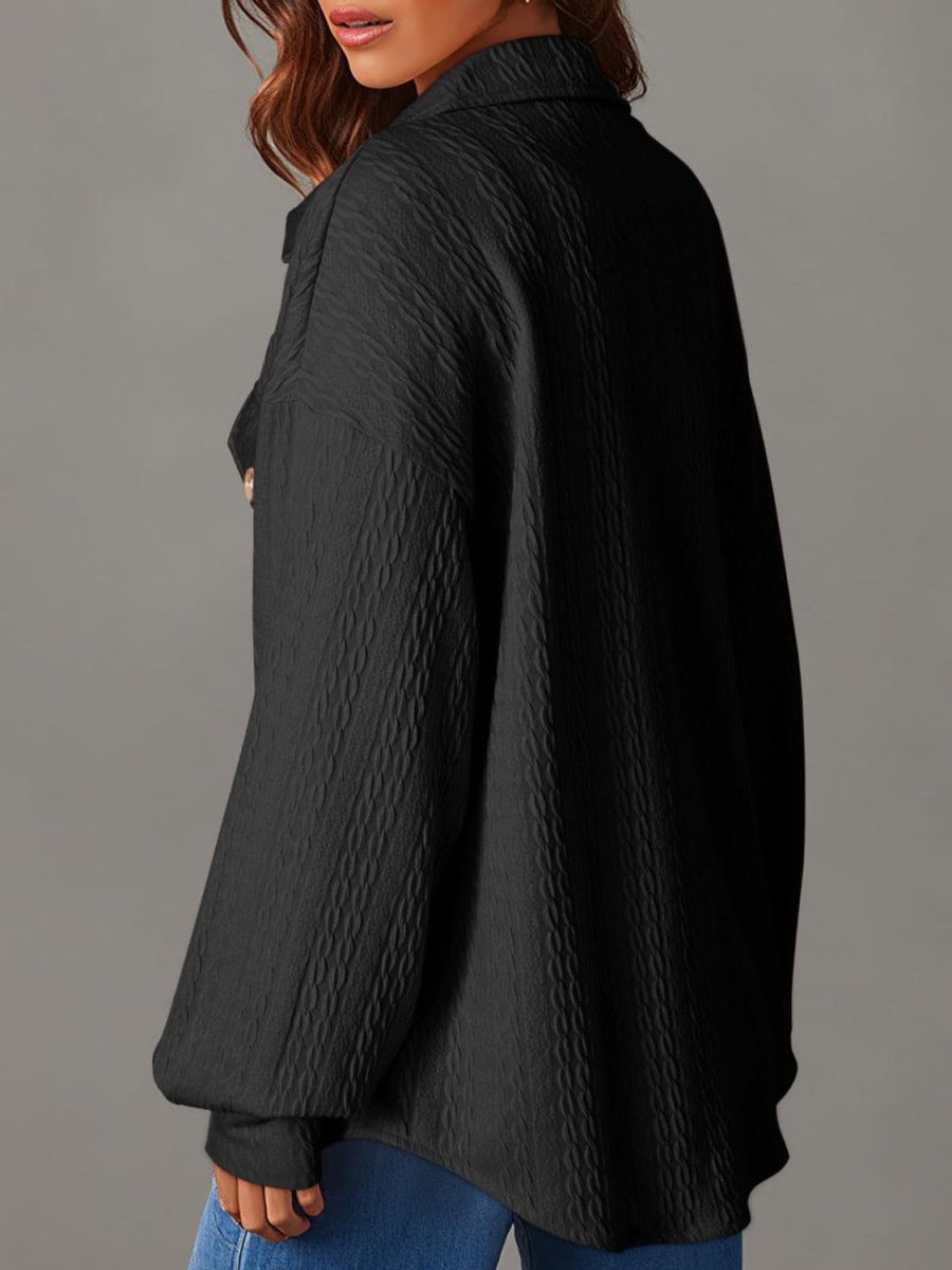 Textured Button Up Long Sleeve Shacket - Outerwear