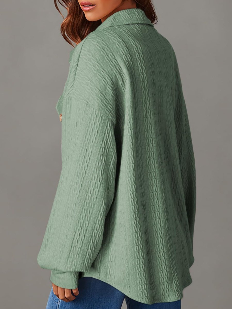 Textured Button Up Long Sleeve Shacket - Outerwear
