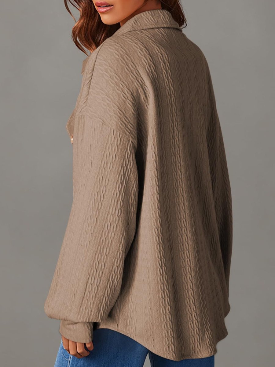 Textured Button Up Long Sleeve Shacket - Outerwear