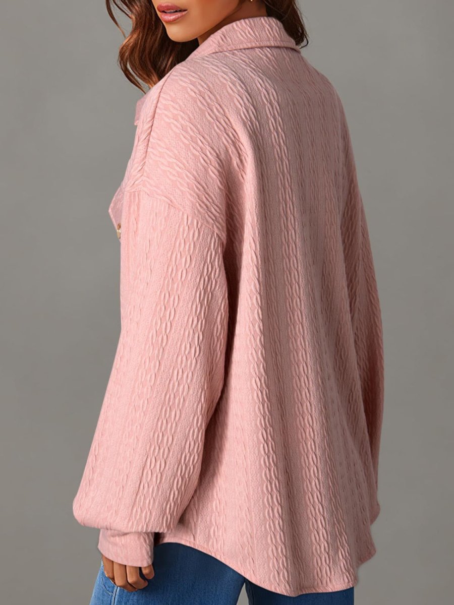 Textured Button Up Long Sleeve Shacket - Outerwear