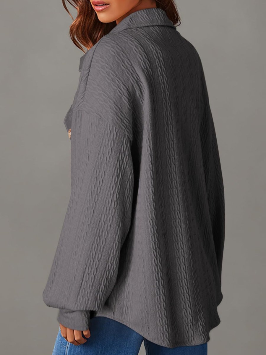 Textured Button Up Long Sleeve Shacket - Outerwear