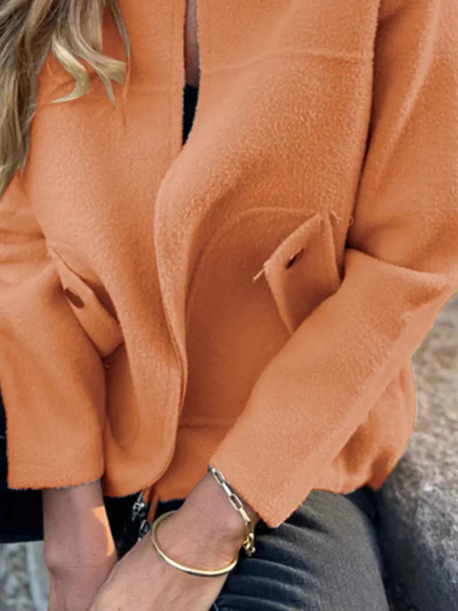 Textured Knit Zip Up Jacket with Pockets - 