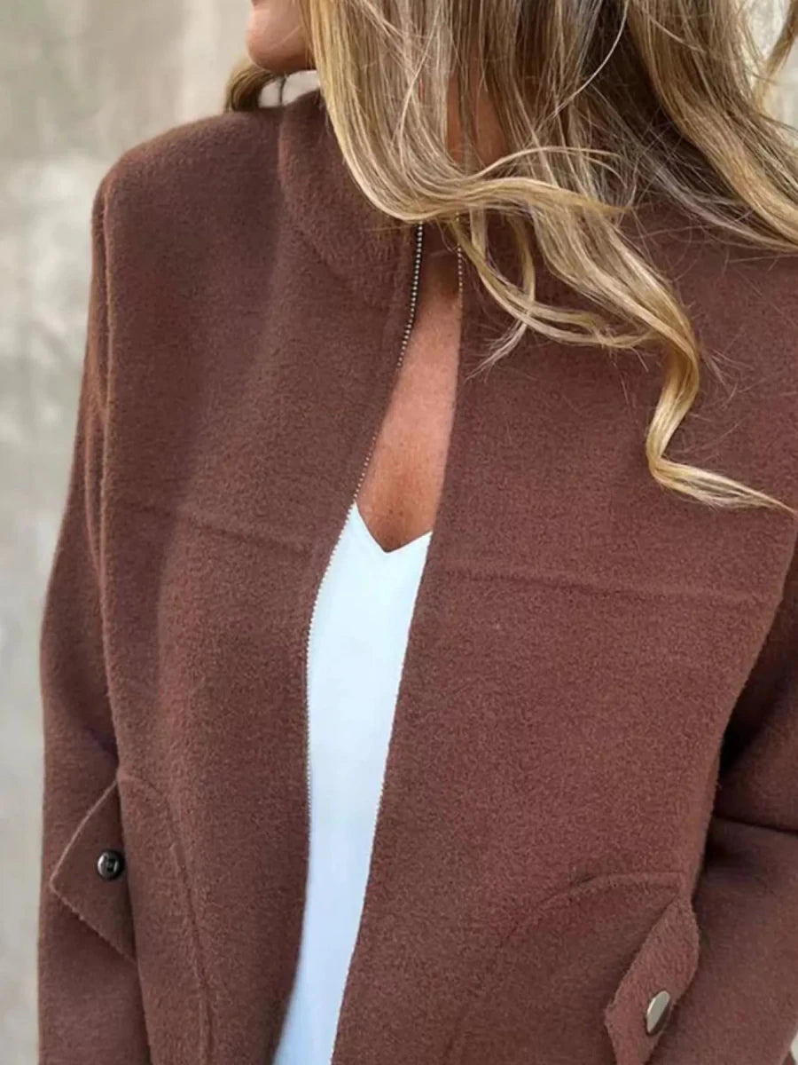 Textured Knit Zip Up Jacket with Pockets - 