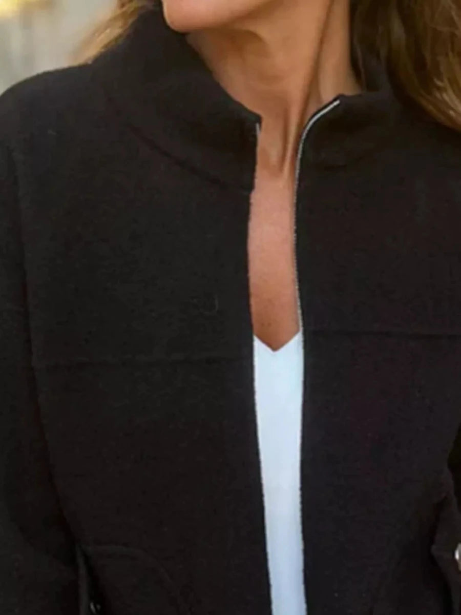 Textured Knit Zip Up Jacket with Pockets - 