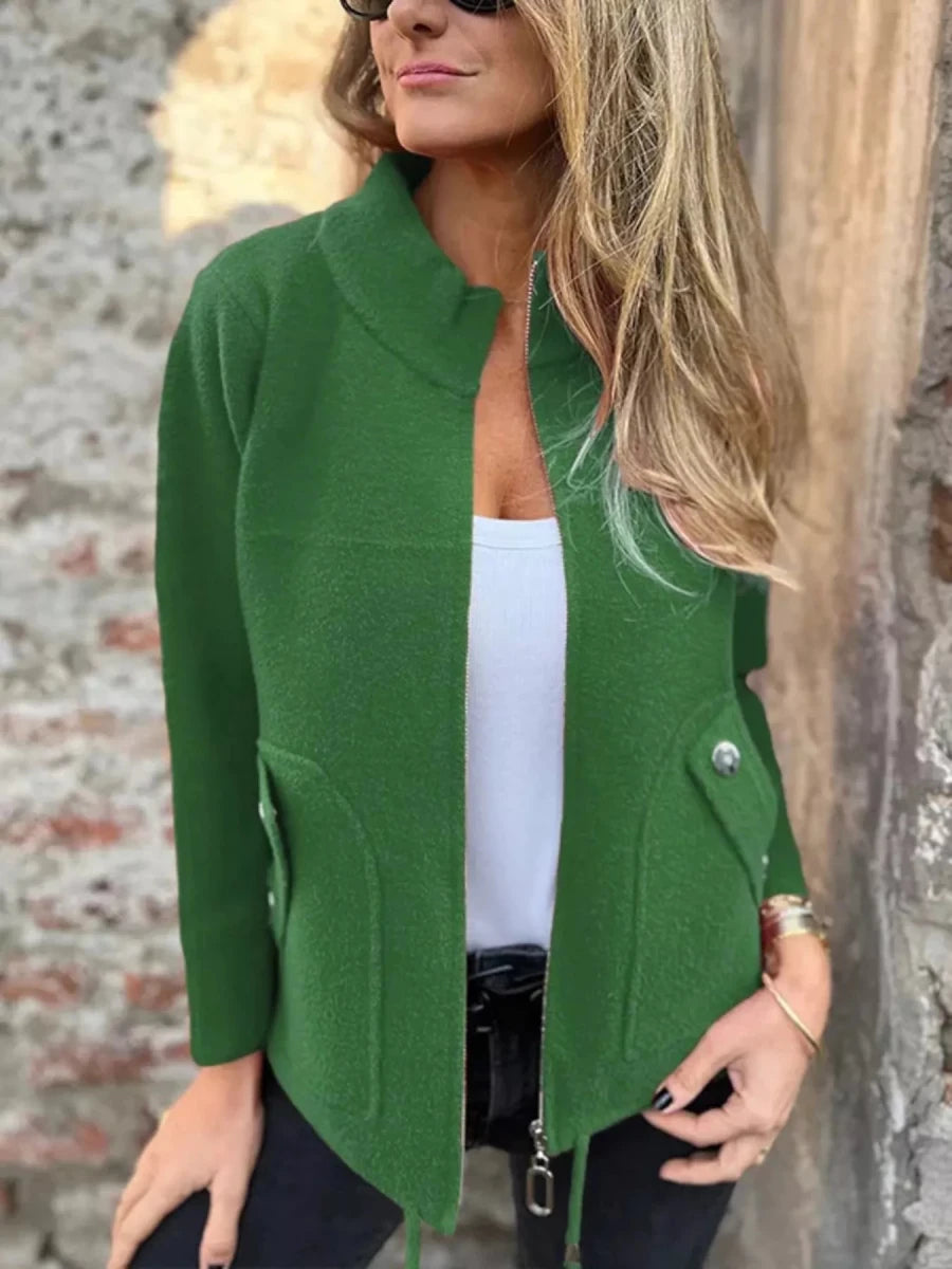 Textured Knit Zip Up Jacket with Pockets - 
