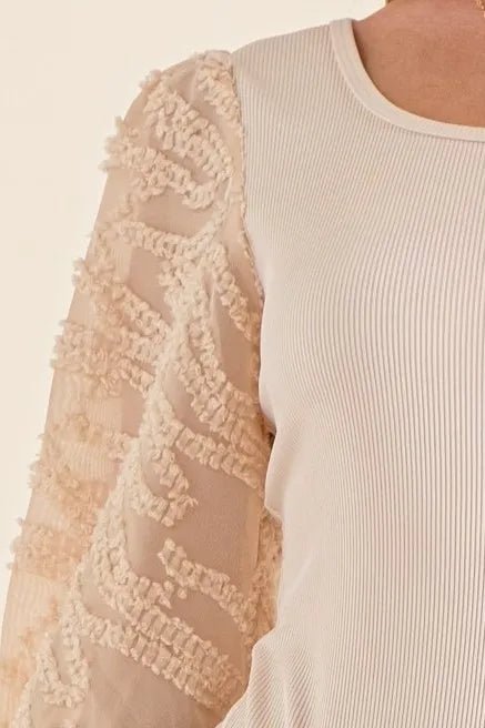 Textured Puff Sleeve Bodysuit - 