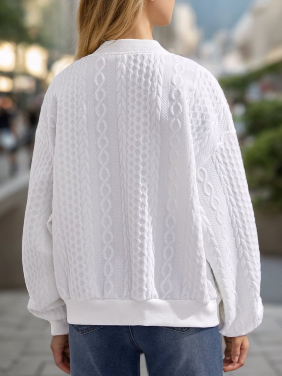 Textured Zip Up Dropped Shoulder Jacket - Outerwear