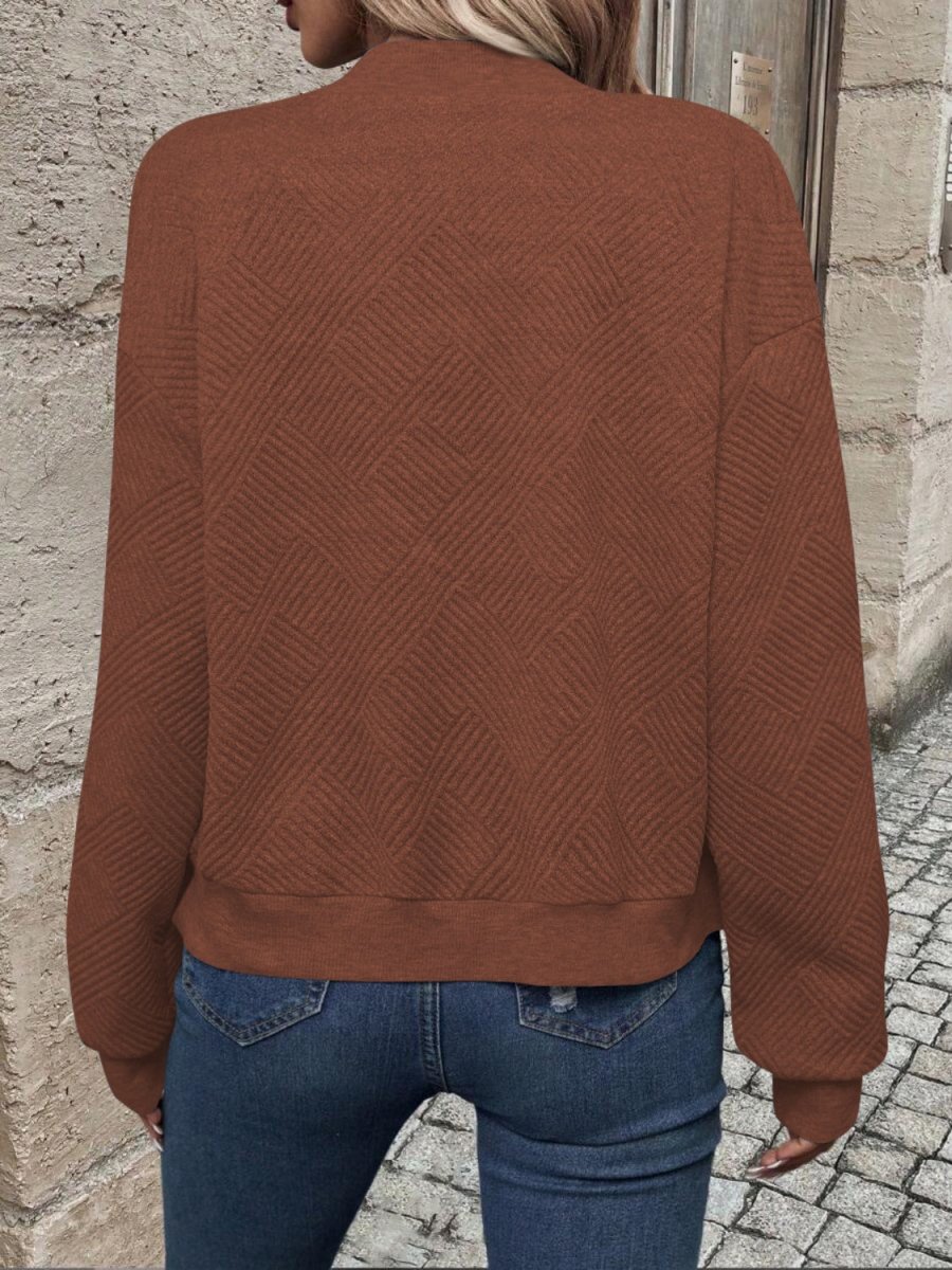 Textured Zip Up Long Sleeve Jacket - Outerwear