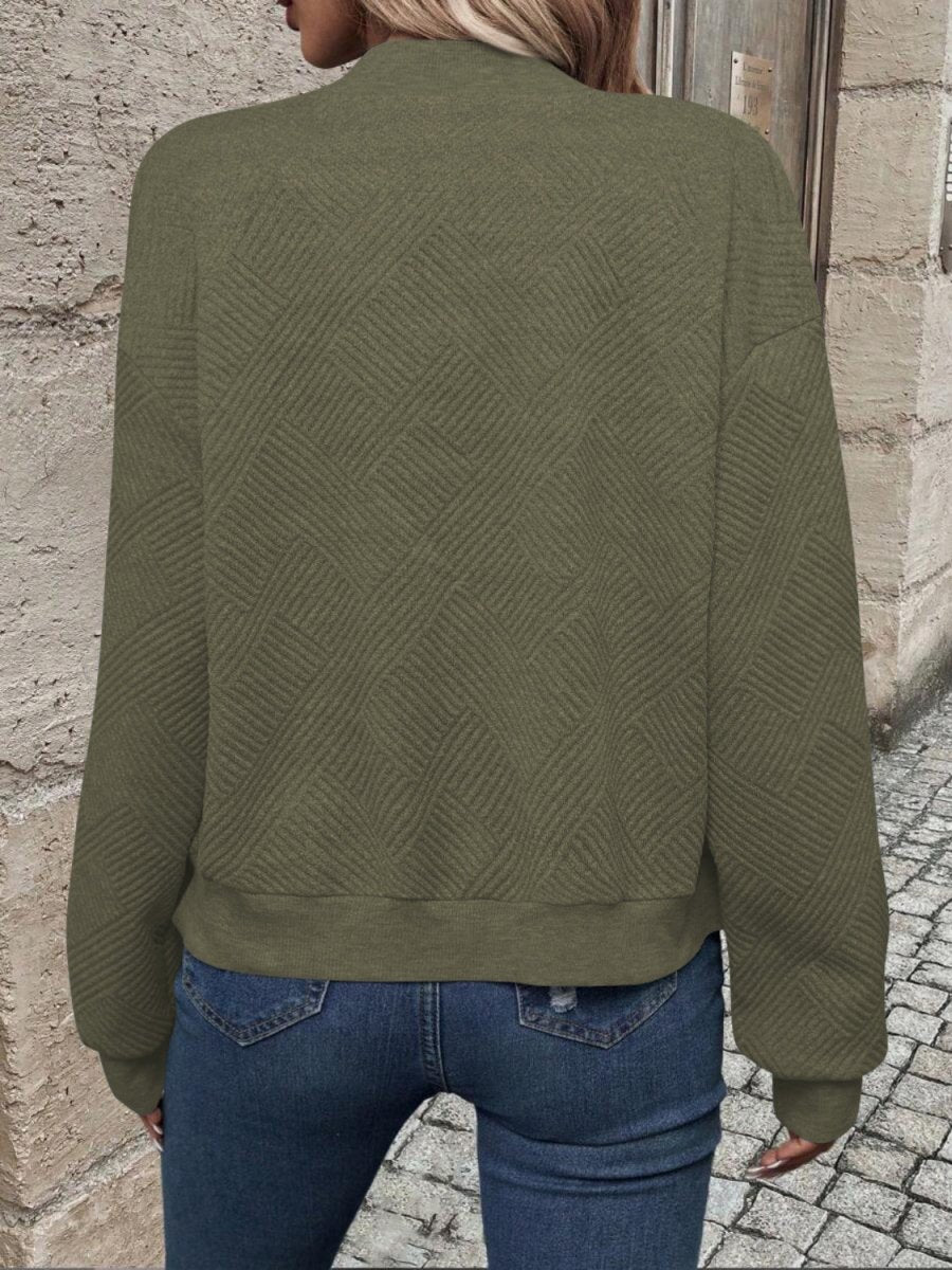 Textured Zip Up Long Sleeve Jacket - Outerwear