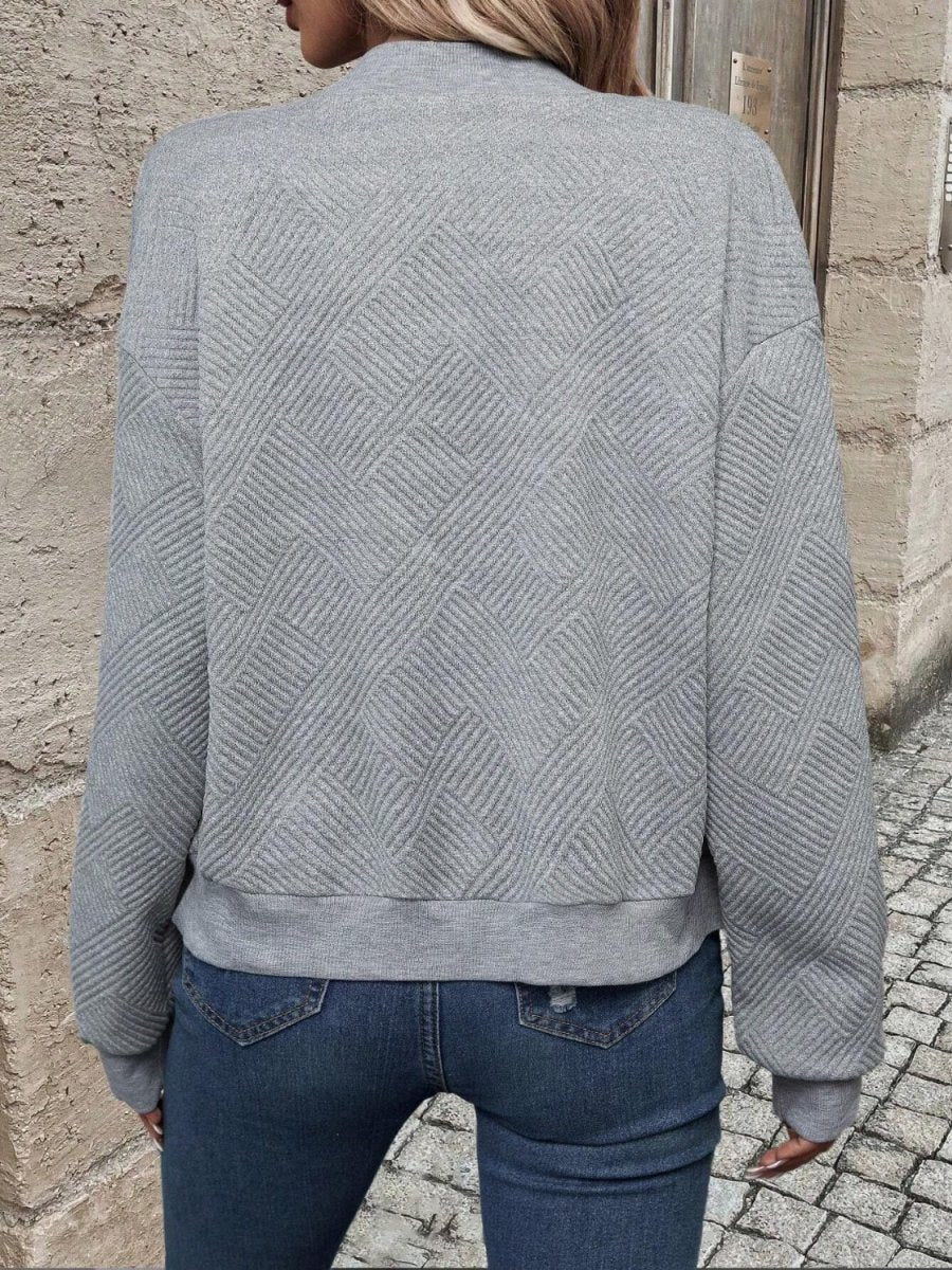 Textured Zip Up Long Sleeve Jacket - Outerwear
