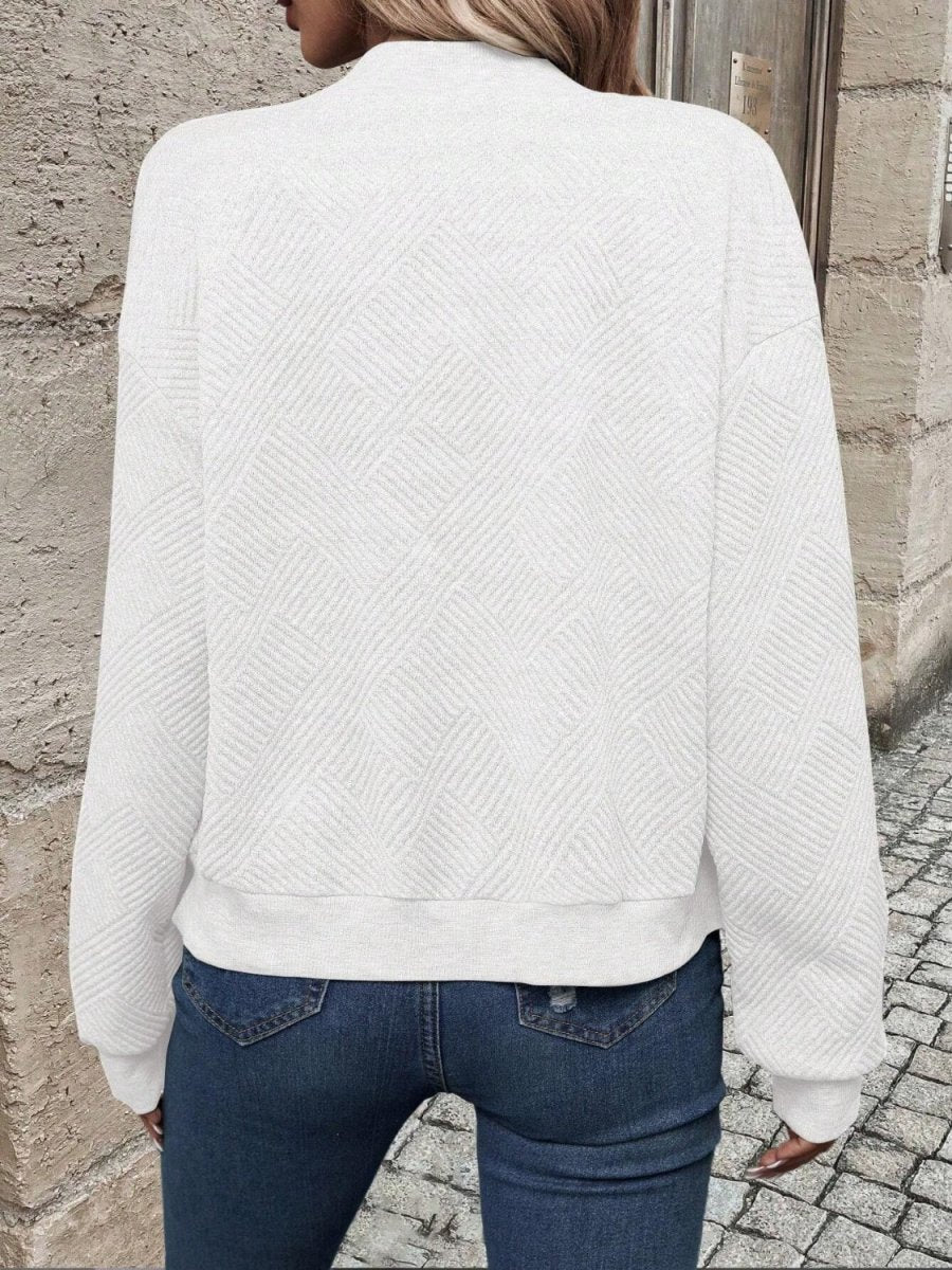 Textured Zip Up Long Sleeve Jacket - Outerwear