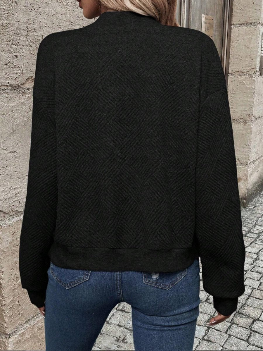 Textured Zip Up Long Sleeve Jacket - Outerwear