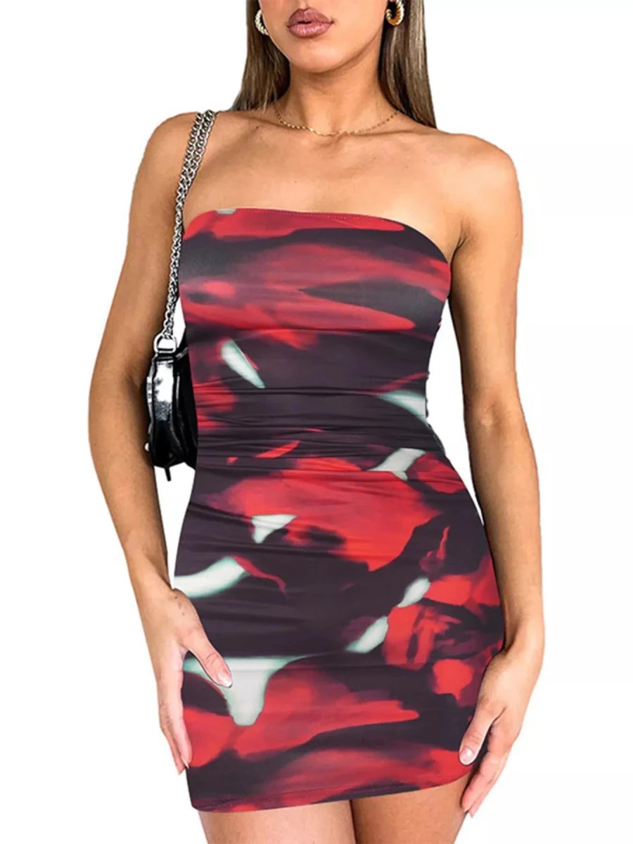 Tie - Dye Ruched Bodycon Mini Dress - 