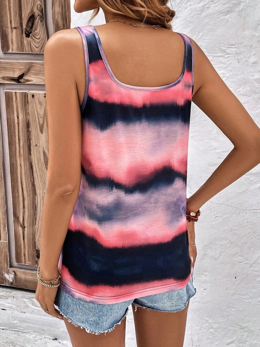 Tie - Dye Scoop Neck Wide Strap Tank - Top
