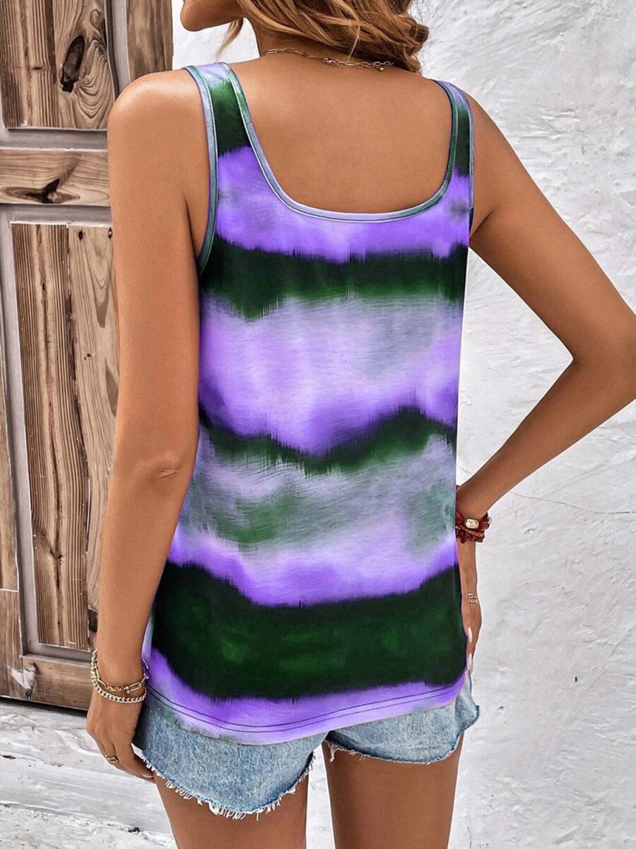 Tie - Dye Scoop Neck Wide Strap Tank - Top