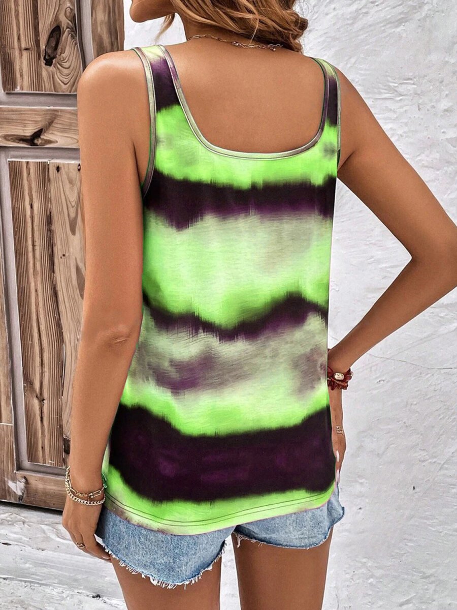 Tie - Dye Scoop Neck Wide Strap Tank - Top