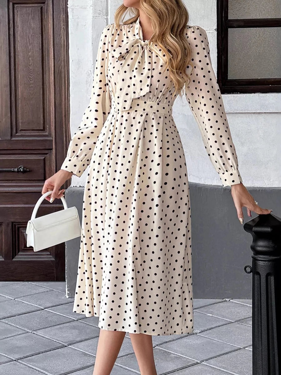 Tie Front Polka Dot Dress - 