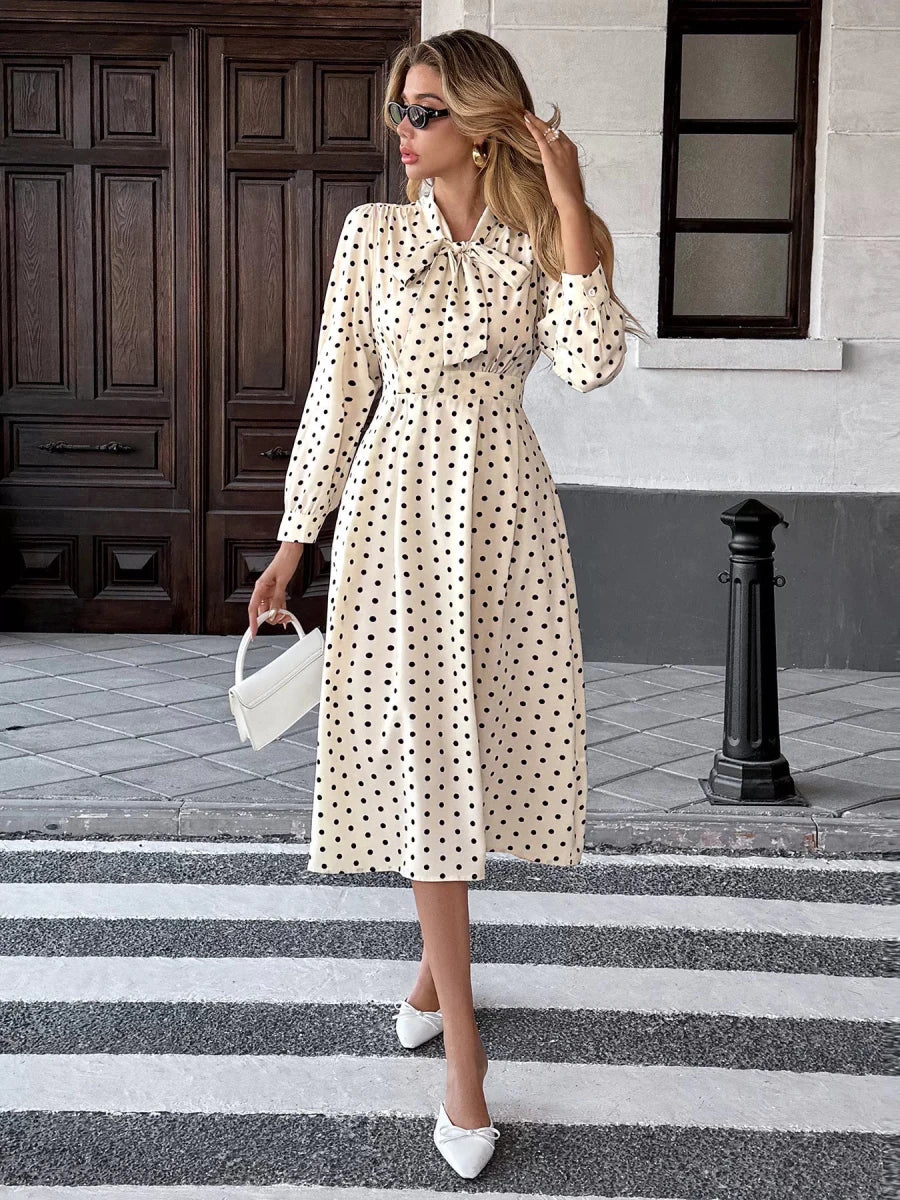 Tie Front Polka Dot Dress - 