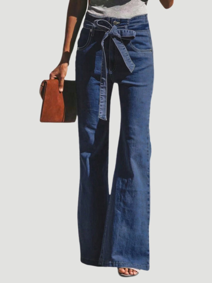 Tied Flare Jeans with Pockets - Bottoms