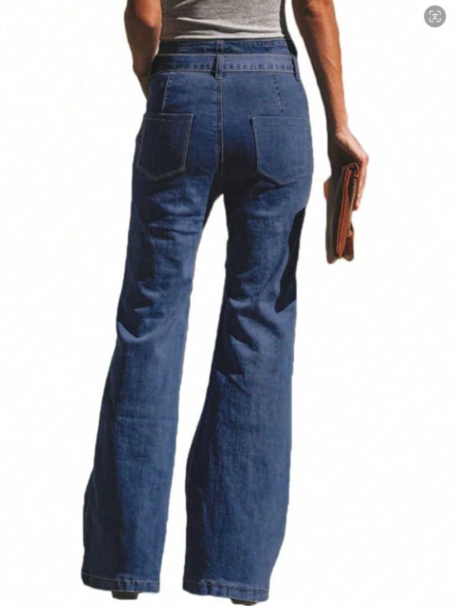 Tied Flare Jeans with Pockets - Bottoms