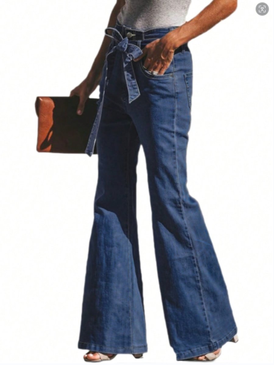 Tied Flare Jeans with Pockets - Bottoms
