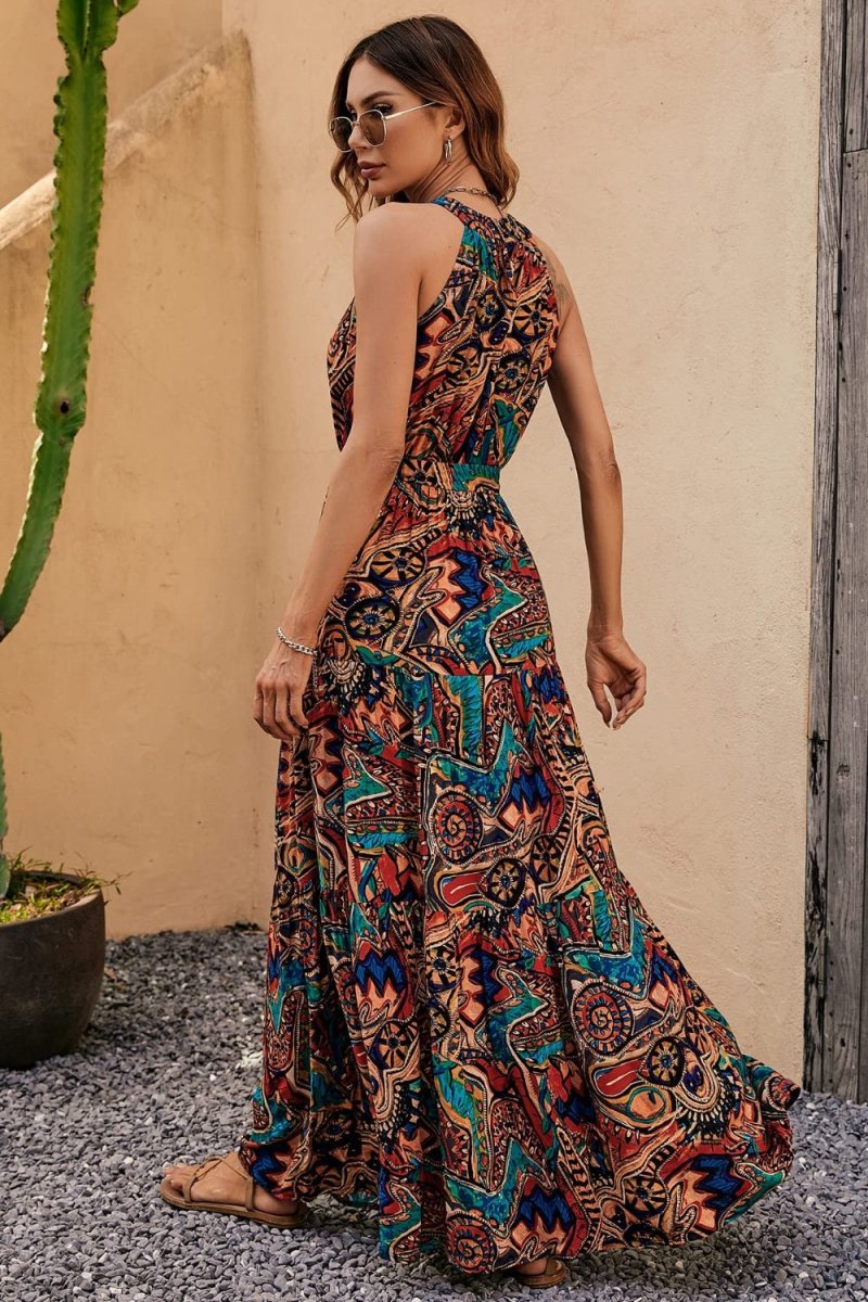 Tied Floral Sleeveless Dress - Day Dress