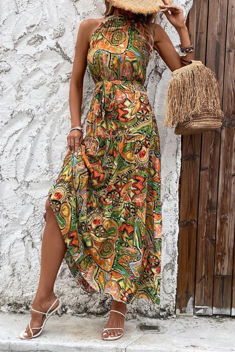 Tied Floral Sleeveless Dress - Day Dress