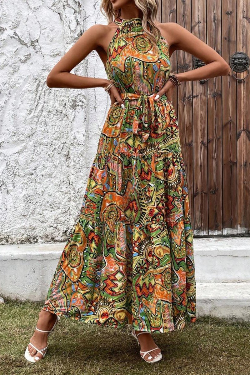 Tied Floral Sleeveless Dress - Day Dress