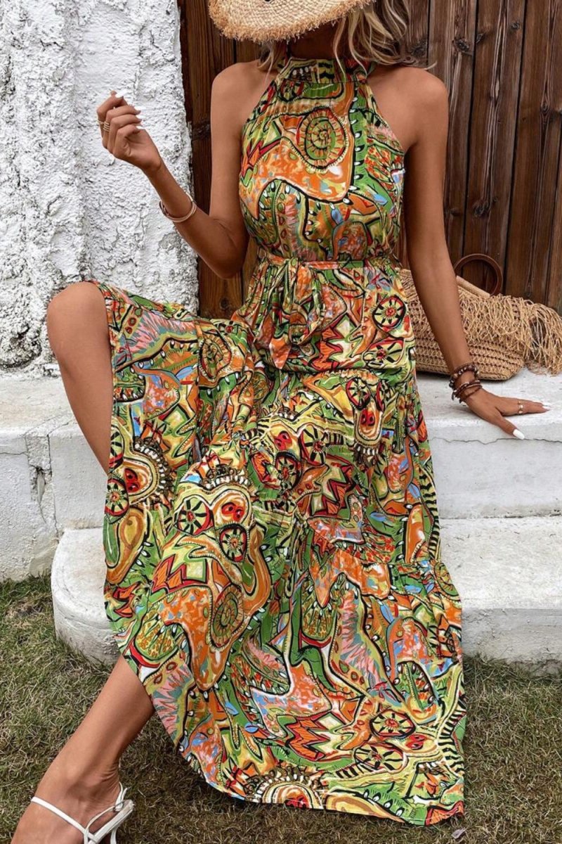Tied Floral Sleeveless Dress - Day Dress