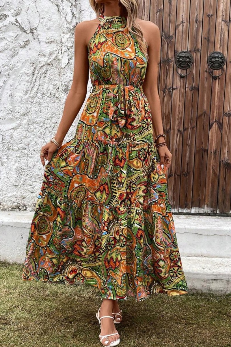 Tied Floral Sleeveless Dress - Day Dress