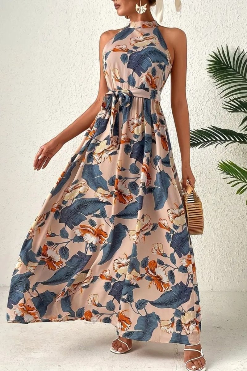 Tied Floral Sleeveless Dress - Day Dress