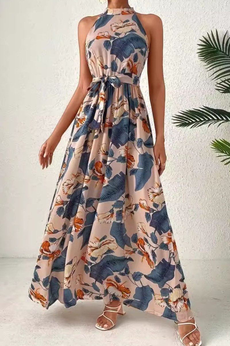 Tied Floral Sleeveless Dress - Day Dress