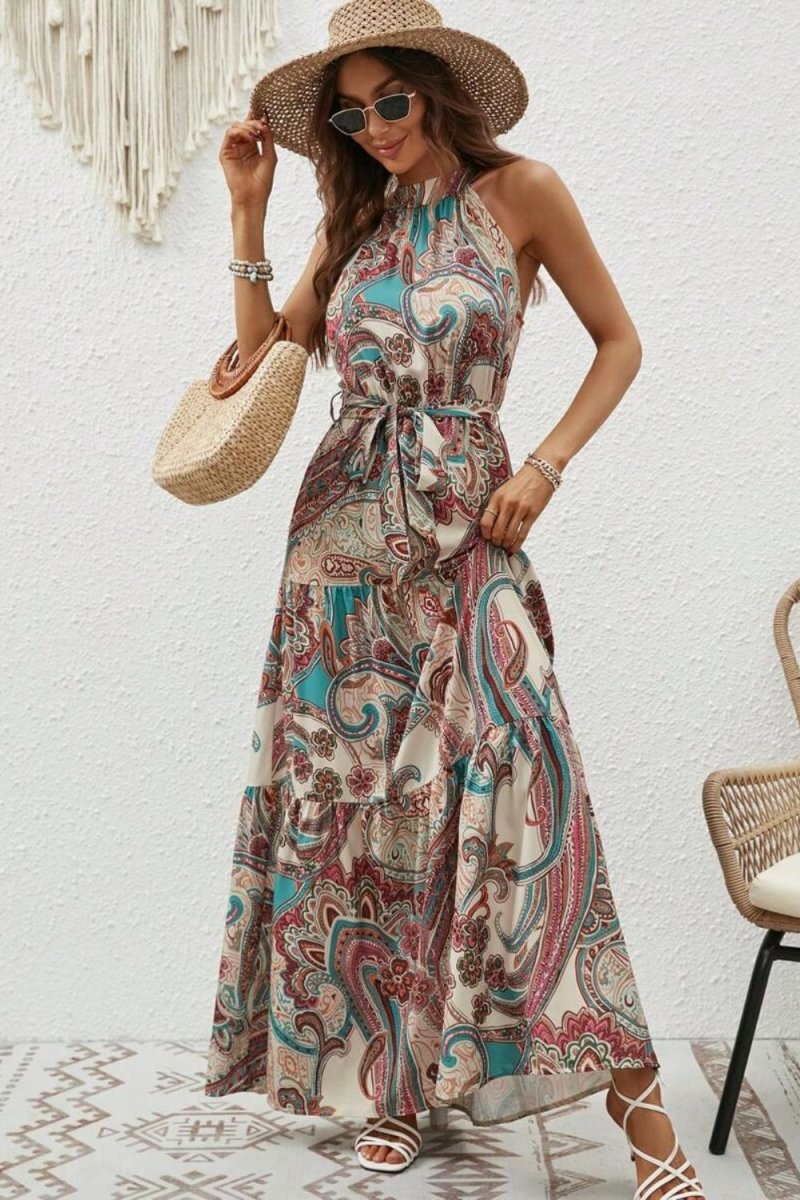 Tied Floral Sleeveless Dress - Day Dress