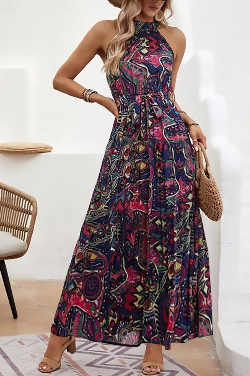 Tied Floral Sleeveless Dress - Day Dress