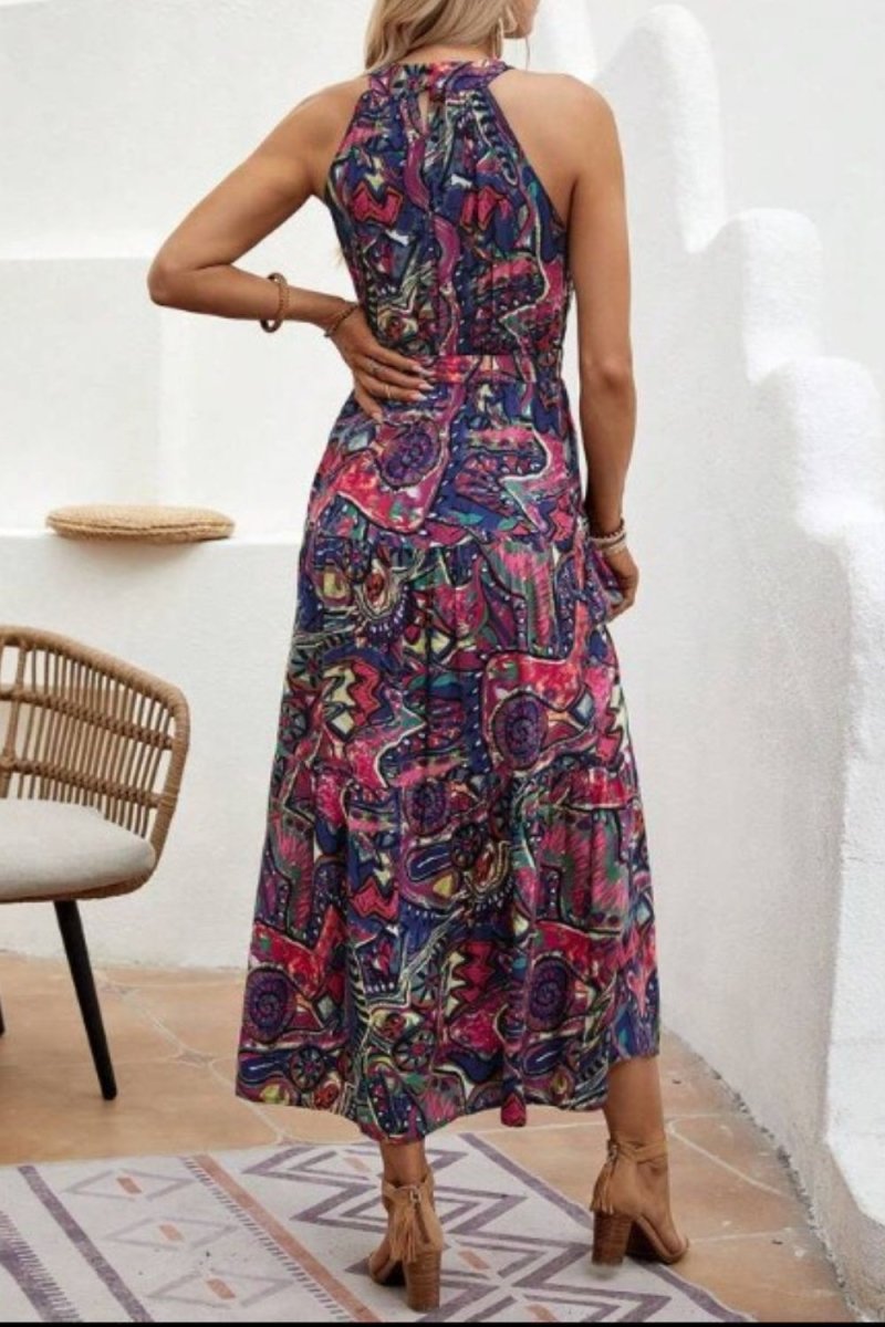 Tied Floral Sleeveless Dress - Day Dress