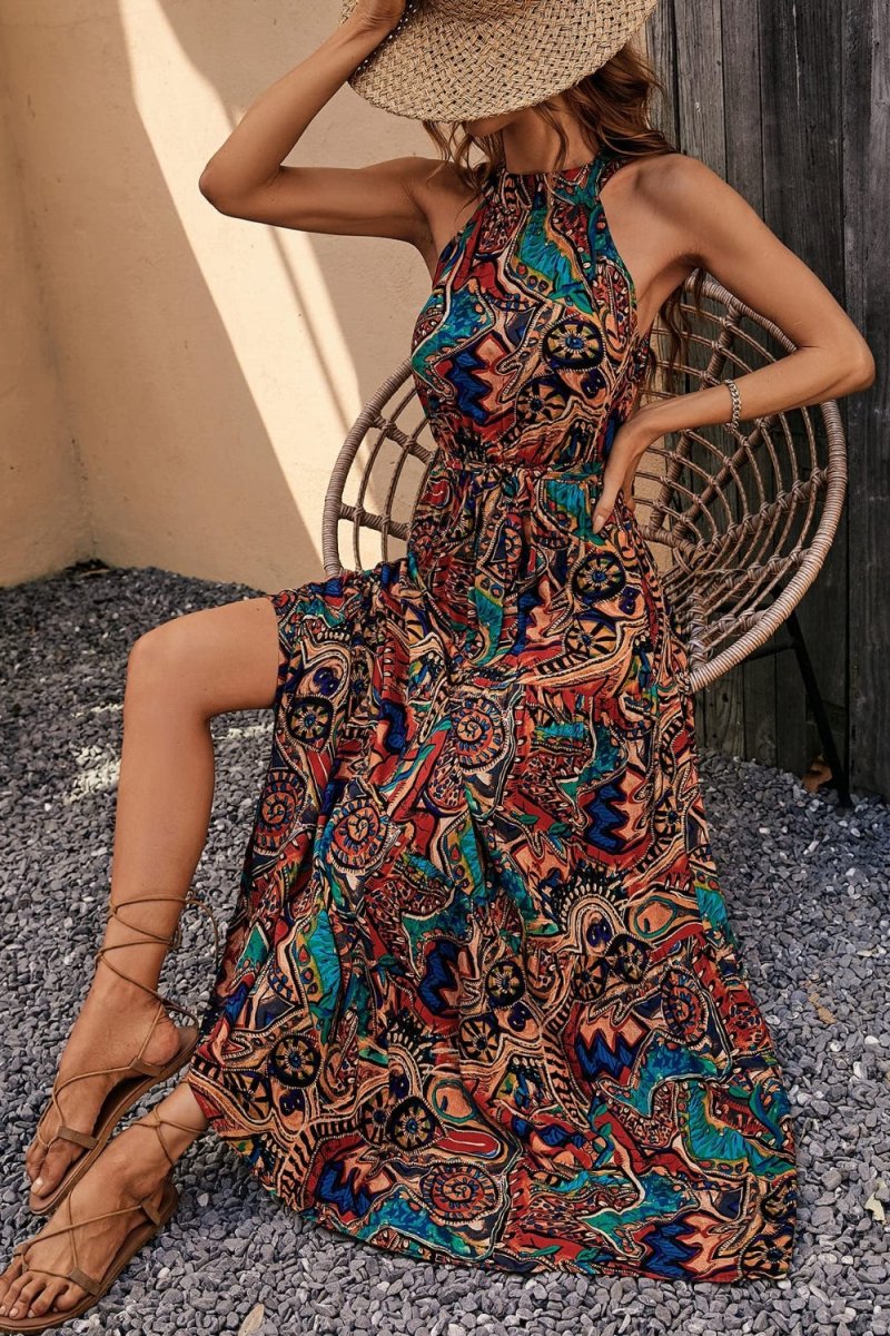 Tied Floral Sleeveless Dress - Day Dress