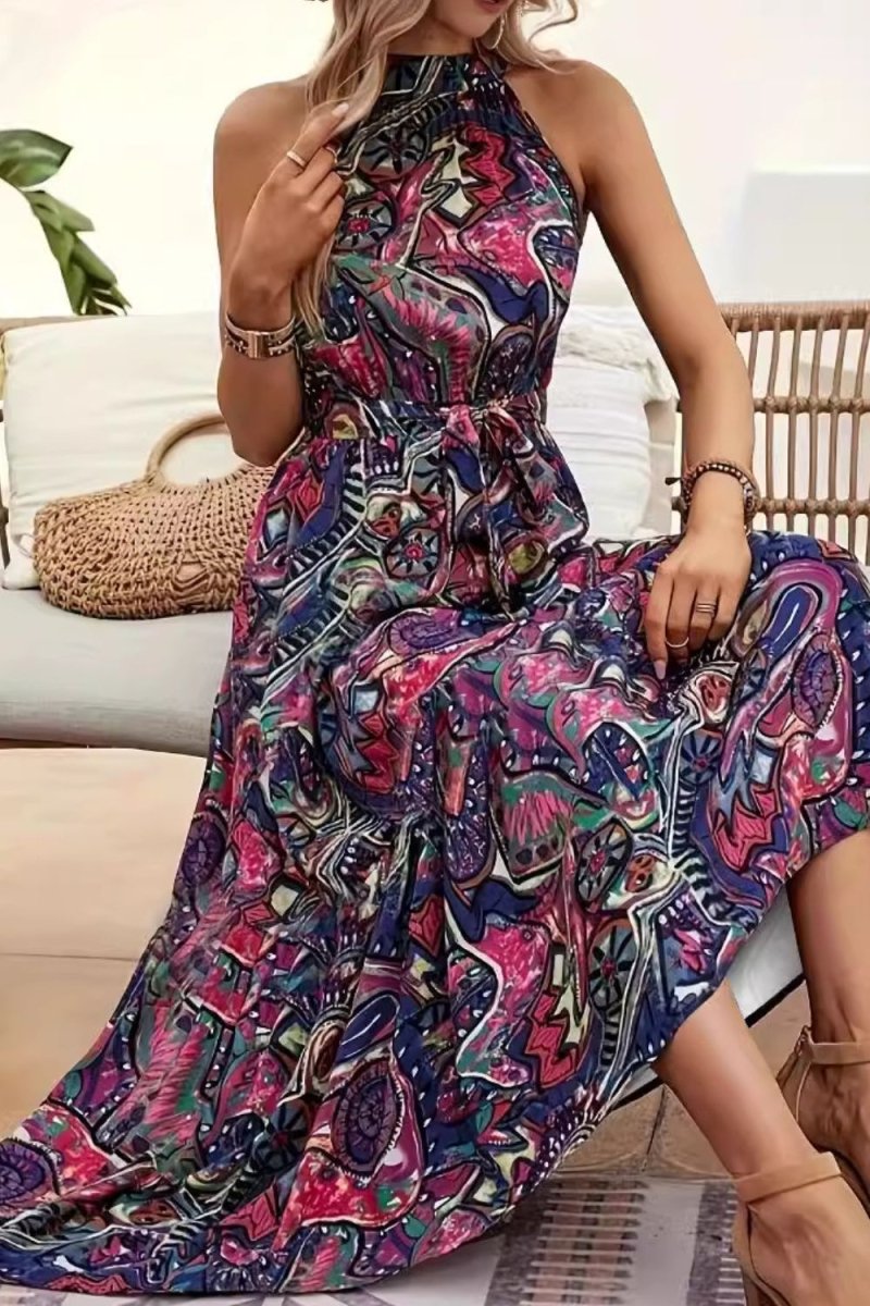 Tied Floral Sleeveless Dress - Day Dress