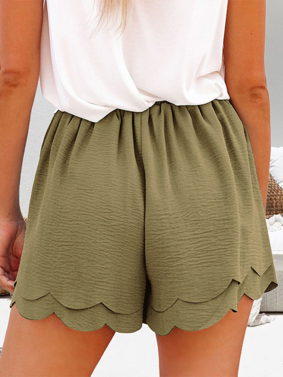Tied Layered Scalloped Hem Shorts - Bottoms