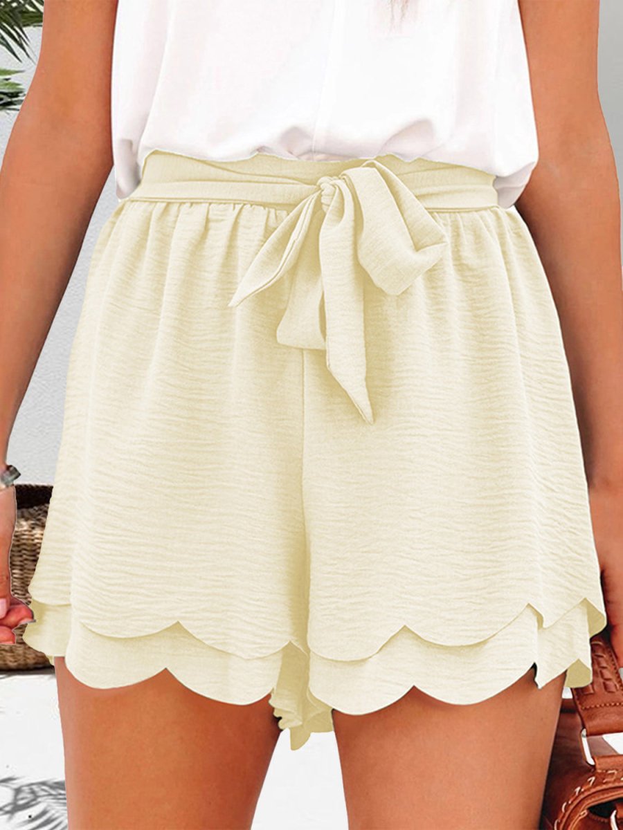 Tied Layered Scalloped Hem Shorts - Bottoms